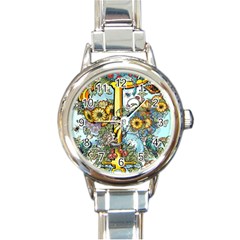 The Illustrated Alphabet - T - By Larenard Round Italian Charm Watch by LaRenard