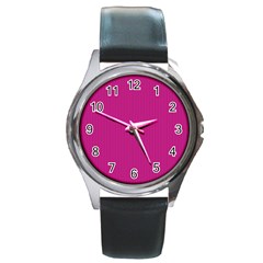 Dark Carnation Pink - Round Metal Watch by FashionLane