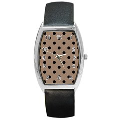 Large Black Polka Dots On Beaver Brown - Barrel Style Metal Watch by FashionLane