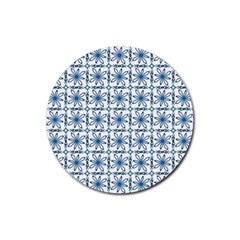 Azulejo Style Blue Tiles Rubber Round Coaster (4 Pack)  by MintanArt