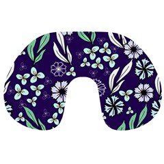 Floral Blue Pattern Travel Neck Pillow by MintanArt