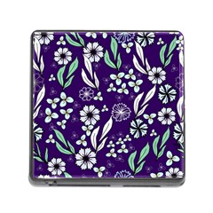 Floral Blue Pattern  Memory Card Reader (square 5 Slot) by MintanArt