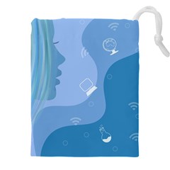 Online Woman Beauty Blue Drawstring Pouch (4xl) by Mariart