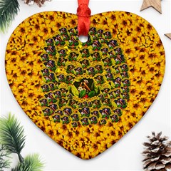 Lizards In Love In The Land Of Flowers Ornament (heart) by pepitasart