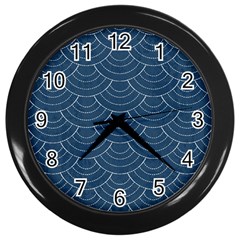 Blue Sashiko Wall Clock (black) by goljakoff