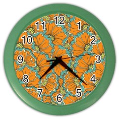 Orange Flowers Color Wall Clock by goljakoff