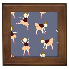 Cute  Pattern With  Dancing Ballerinas On The Blue Background Framed Tile by EvgeniiaBychkova