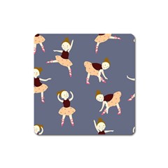 Cute  Pattern With  Dancing Ballerinas On The Blue Background Square Magnet by EvgeniiaBychkova