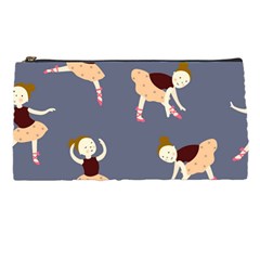 Cute  Pattern With  Dancing Ballerinas On The Blue Background Pencil Case by EvgeniiaBychkova