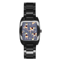 Cute  Pattern With  Dancing Ballerinas On The Blue Background Stainless Steel Barrel Watch by EvgeniiaBychkova