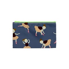 Cute  Pattern With  Dancing Ballerinas On The Blue Background Cosmetic Bag (xs) by EvgeniiaBychkova