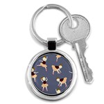 Cute  Pattern With  Dancing Ballerinas On The Blue Background Key Chain (Round) Front