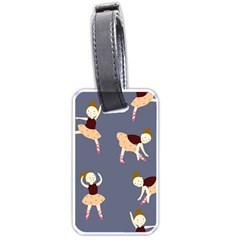 Cute  Pattern With  Dancing Ballerinas On The Blue Background Luggage Tag (one Side) by EvgeniiaBychkova