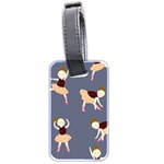 Cute  Pattern With  Dancing Ballerinas On The Blue Background Luggage Tag (two sides) Front