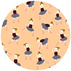 Cute  Pattern With  Dancing Ballerinas On Pink Background Wooden Puzzle Round by EvgeniiaBychkova