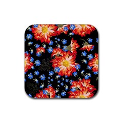 Orange And Blue Chamomiles Design Rubber Coaster (square)  by ArtsyWishy