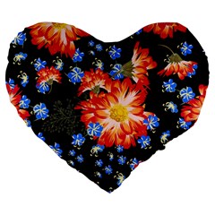 Orange And Blue Chamomiles Design Large 19  Premium Heart Shape Cushions by ArtsyWishy