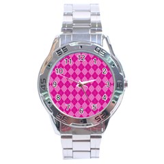 Pink Diamond Pattern Stainless Steel Analogue Watch by ArtsyWishy