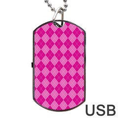 Pink Diamond Pattern Dog Tag Usb Flash (two Sides) by ArtsyWishy