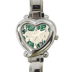 Green Monstera Leaf Illustrations Heart Italian Charm Watch by HermanTelo