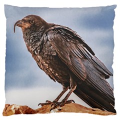 Black Crow Standing At Rock Large Flano Cushion Case (two Sides) by dflcprintsclothing