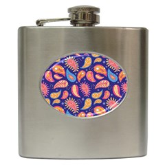 Blue Paisley Print 2 Hip Flask (6 Oz) by designsbymallika