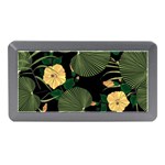 Tropical vintage yellow hibiscus floral green leaves seamless pattern black background. Memory Card Reader (Mini) Front