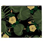 Tropical vintage yellow hibiscus floral green leaves seamless pattern black background. Cosmetic Bag (XXXL) Front