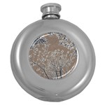 Linear Textured Botanical Motif Design Round Hip Flask (5 oz) Front