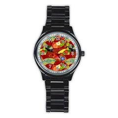 Floral Abstract Stainless Steel Round Watch by icarusismartdesigns