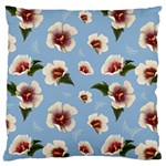 delicate hibiscus flowers on a blue background Large Flano Cushion Case (Two Sides) Front