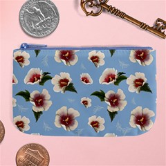 Delicate Hibiscus Flowers On A Blue Background Large Coin Purse by SychEva