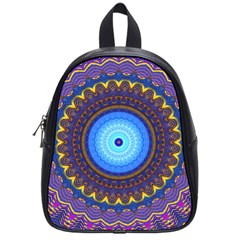 Blue Violet Midnight Sun Mandala Boho Hipppie School Bag (small) by CrypticFragmentsDesign