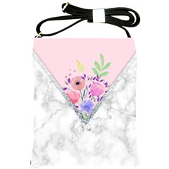 Minimal Pink Floral Marble A Shoulder Sling Bag by gloriasanchez