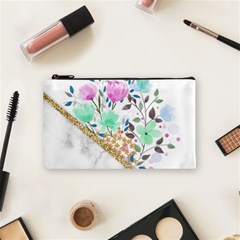 Minimal Green Gold Floral Marble A Cosmetic Bag (small) by gloriasanchez