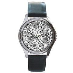 White And Black Modern Abstract Design Round Metal Watch by dflcprintsclothing