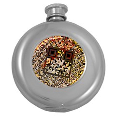 Root Humanity Bar And Qr Code Flash Orange And Purple Round Hip Flask (5 Oz) by WetdryvacsLair