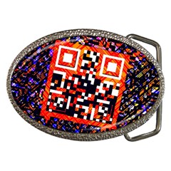 Root Humanity Bar And Qr Code In Flash Orange And Purple Belt Buckles by WetdryvacsLair