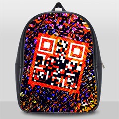 Root Humanity Bar And Qr Code In Flash Orange And Purple School Bag (large) by WetdryvacsLair