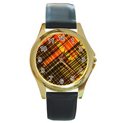 Root Humanity Orange Yellow And Black Round Gold Metal Watch by WetdryvacsLair