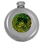 Root Humanity Bar And Qr Code Green and Yellow Doom Round Hip Flask (5 oz) Front