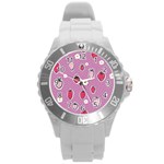 Juicy Strawberries Round Plastic Sport Watch (L) Front