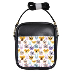 Funny Animal Faces With Glasses On A White Background Girls Sling Bag by SychEva