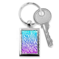 White Tiger Purple & Blue Animal Fur Print Stripes Key Chain (rectangle) by Casemiro