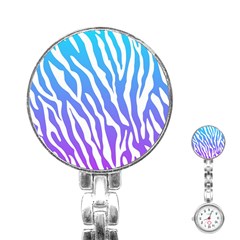 White Tiger Purple & Blue Animal Fur Print Stripes Stainless Steel Nurses Watch by Casemiro