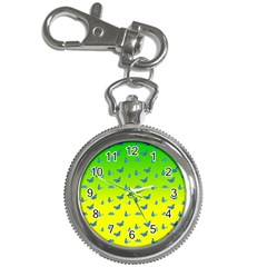 Blue Butterflies At Yellow And Green, Two Color Tone Gradient Key Chain Watches by Casemiro