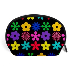 Colorful Flowers On A Black Background Pattern                                                            Accessory Pouch by LalyLauraFLM