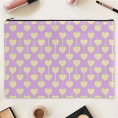 Yellow Hearts On A Light Purple Background Cosmetic Bag (xxxl) by SychEva