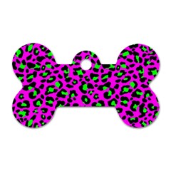 Pink And Green Leopard Spots Pattern Dog Tag Bone (two Sides) by Casemiro