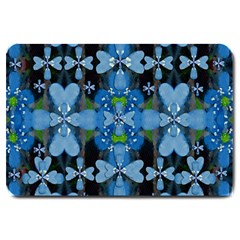 Rare Excotic Blue Flowers In The Forest Of Calm And Peace Large Doormat  by pepitasart